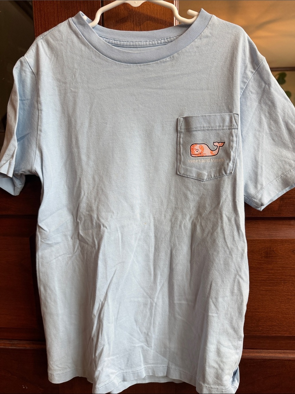 Light Blue Pocket Tee with Whale Logo Vinyard Vines crawfish kids